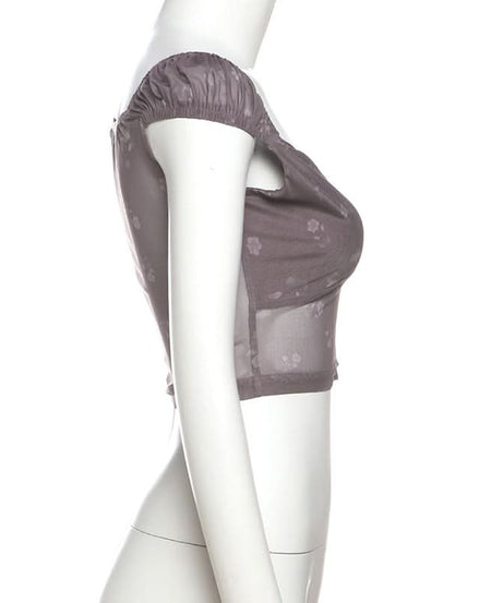 Coquette Floral Mesh Crop Top with Bow - Sheer Y2K Style for Fall