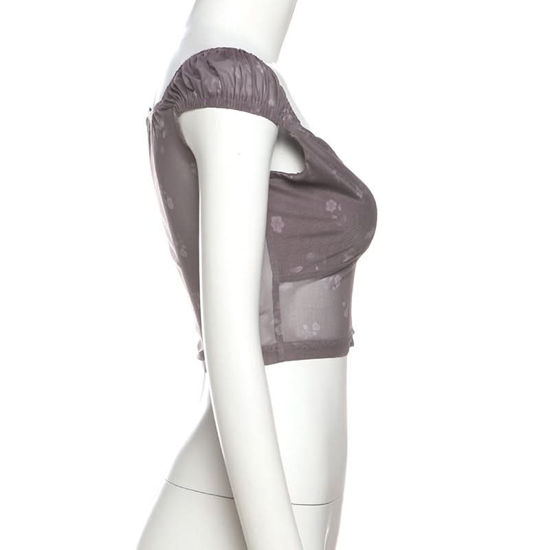 Coquette Floral Mesh Crop Top with Bow - Sheer Y2K Style for Fall