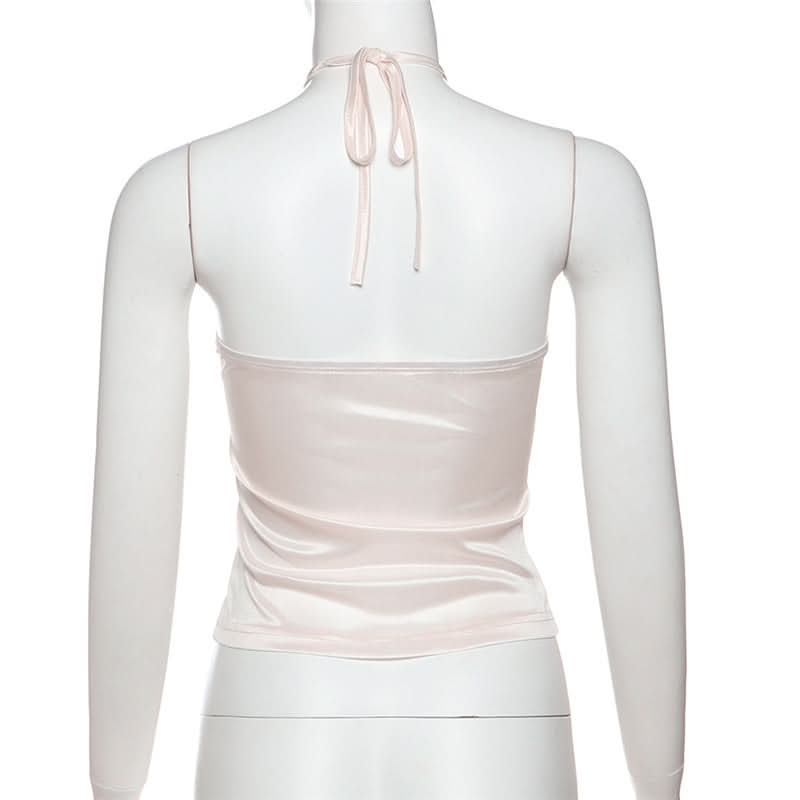 Dreamy Blush Satin Halter Top with 3D Rose - Romantic Fall Nights & Holiday Chic