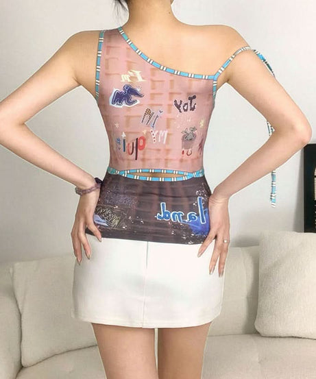 HAHAAH! Spooky-Chic Asymmetrical Graphic Tank Top - Fall Street Style Tie-Up