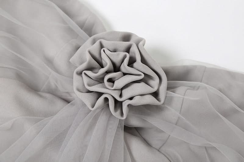 Elegant Strapless Mesh Maxi Dress with 3D Floral Appliqué – Your Go-To for Fall & Holiday Events