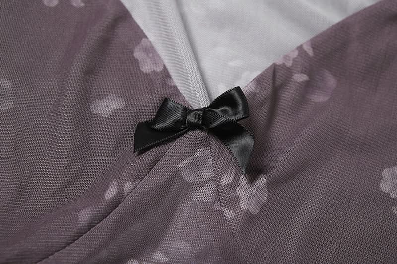 Coquette Floral Mesh Crop Top with Bow - Sheer Y2K Style for Fall