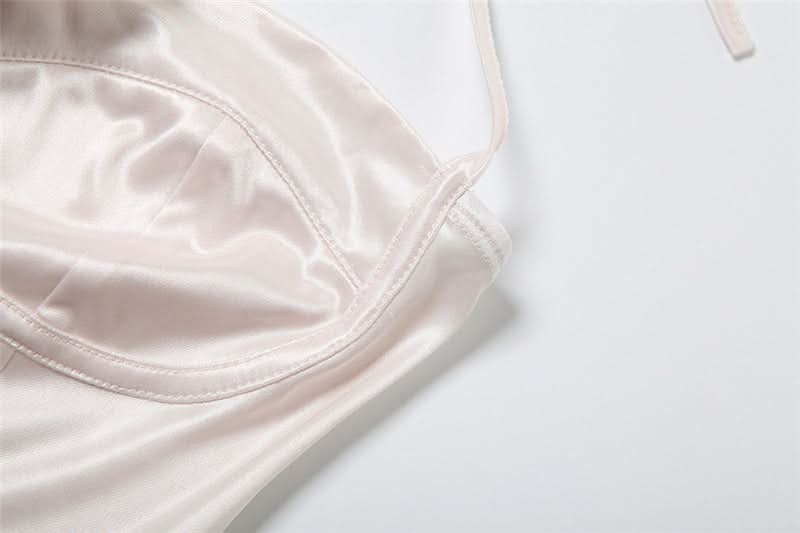 Dreamy Blush Satin Halter Top with 3D Rose - Romantic Fall Nights & Holiday Chic