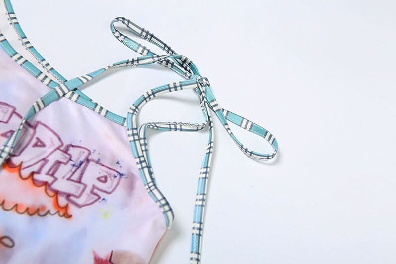 HAHAAH! Spooky-Chic Asymmetrical Graphic Tank Top - Fall Street Style Tie-Up