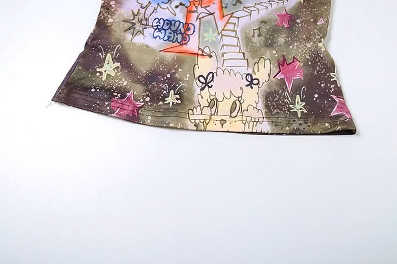 HAHAAH! Spooky-Chic Asymmetrical Graphic Tank Top - Fall Street Style Tie-Up