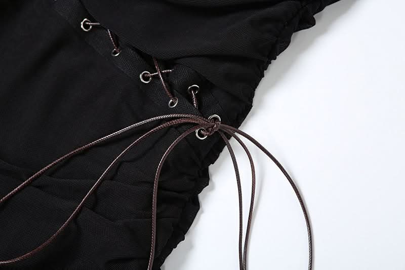 Midnight Edge Studded Halter Mini Dress with Criss-Cross Waist & Asymmetrical Ruffles - Your Ultimate Fall & Holiday Party Statement