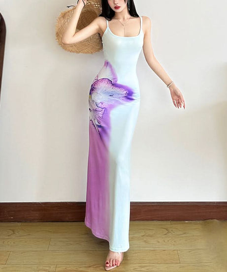 Vibrant Floral Ombre Maxi Dress - Effortless Chic Spaghetti Strap Gown for Resort & Fall Getaways