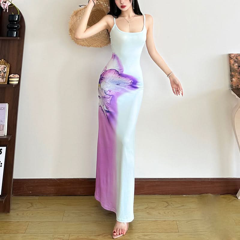 Vibrant Floral Ombre Maxi Dress - Effortless Chic Spaghetti Strap Gown for Resort & Fall Getaways