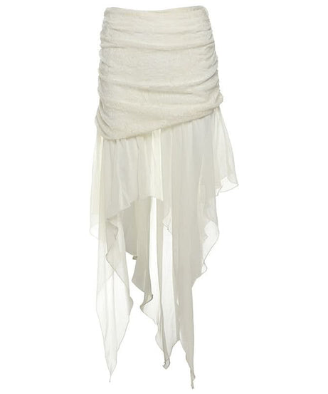 Enchanted Autumn Flow: Ruched Asymmetrical High-Low Skirt - Dreamy Midi for Fall Chic