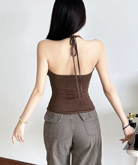 Boho Chic Embellished Halter Top | Fall V-Neck Knit with Coin Details