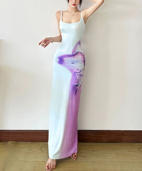 Vibrant Floral Ombre Maxi Dress - Effortless Chic Spaghetti Strap Gown for Resort & Fall Getaways