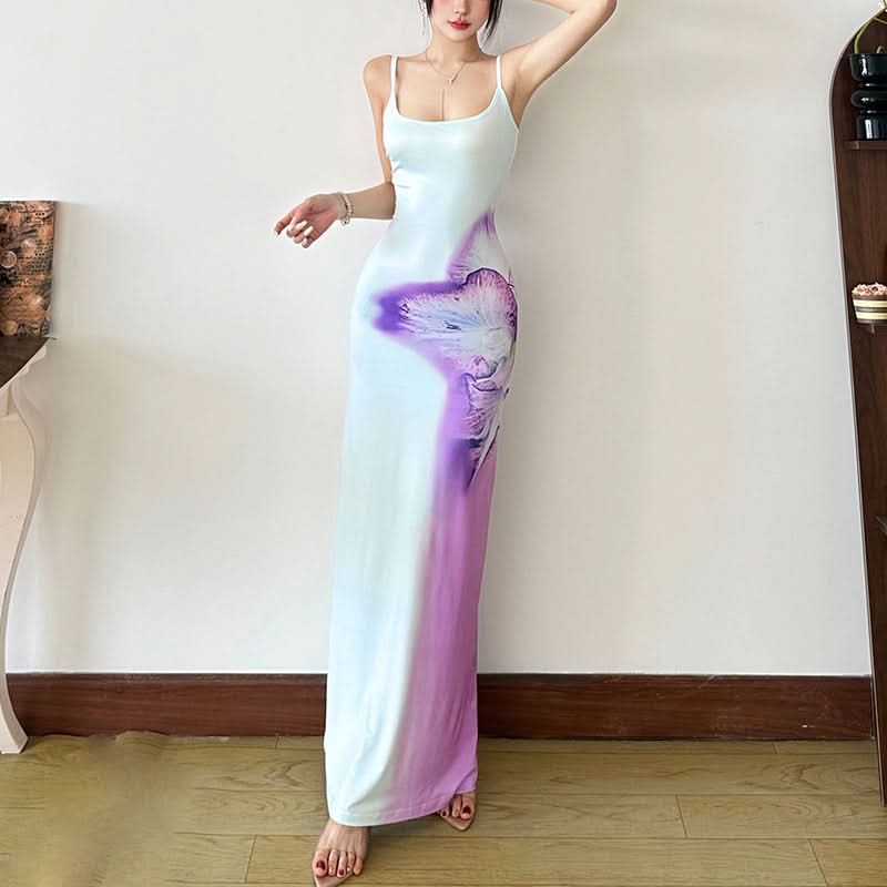 Vibrant Floral Ombre Maxi Dress - Effortless Chic Spaghetti Strap Gown for Resort & Fall Getaways