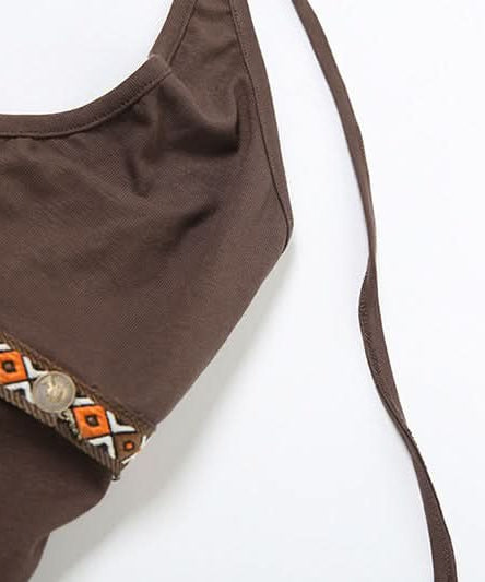 Boho Chic Embellished Halter Top | Fall V-Neck Knit with Coin Details