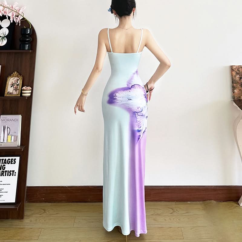 Vibrant Floral Ombre Maxi Dress - Effortless Chic Spaghetti Strap Gown for Resort & Fall Getaways