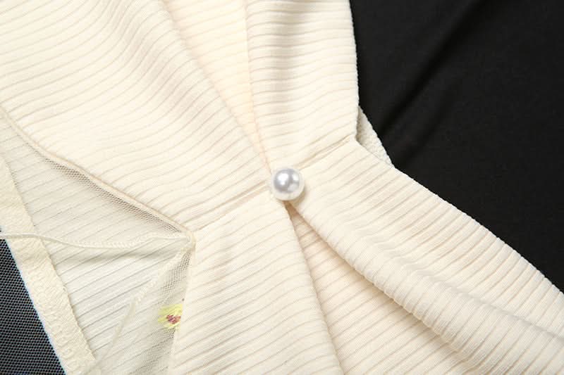 Autumn Bloom Fairycore Ribbed Knit Two-Piece Set - Sheer Mesh Tube Top & Mini Skirt