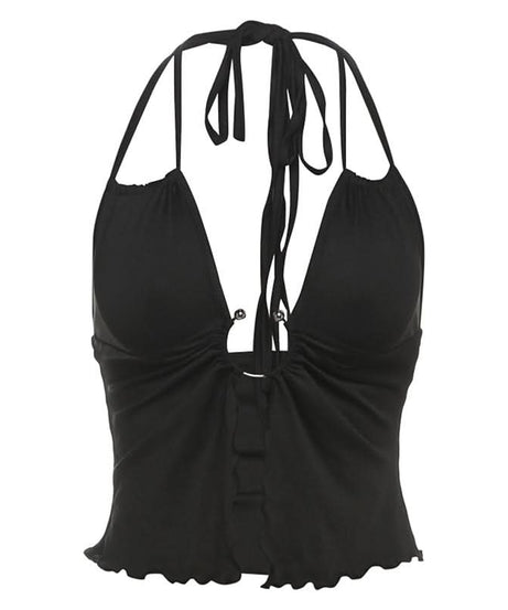 Sultry O-Ring Halter Cutout Crop Top - Y2K Fall Night Out Statement Piece