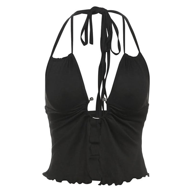 Sultry O-Ring Halter Cutout Crop Top - Y2K Fall Night Out Statement Piece