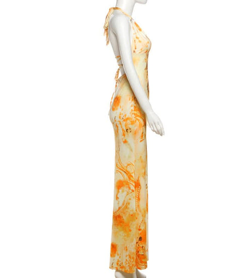 Sunset Dreams Halter Maxi Dress - Vibrant Orange Abstract Print for Fall & Resort Chic