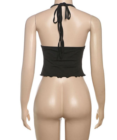 Sultry O-Ring Halter Cutout Crop Top - Y2K Fall Night Out Statement Piece