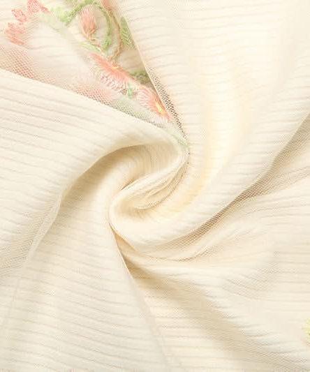 Whimsical Floral Embroidered Ribbed Mini Skirt with Sheer Ruffle Trim