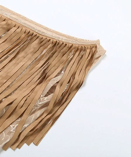 Autumn Allure: Fringe & Rose Mesh One-Shoulder Top with Matching Arm Sleeves