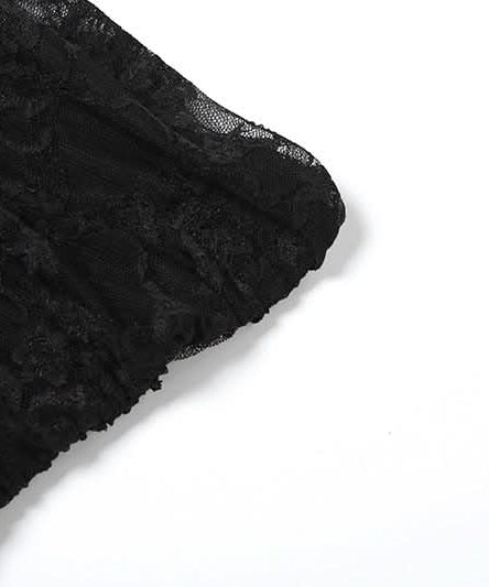 Midnight Siren Strapless Lace Playsuit: Dramatic Ruffled Train Shorts for Halloween & Fall Parties