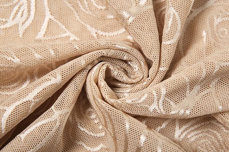 Autumn Allure: Fringe & Rose Mesh One-Shoulder Top with Matching Arm Sleeves