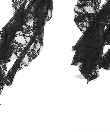 Midnight Siren Strapless Lace Playsuit: Dramatic Ruffled Train Shorts for Halloween & Fall Parties