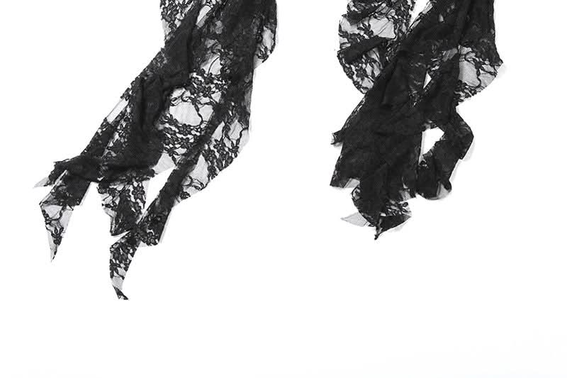 Midnight Siren Strapless Lace Playsuit: Dramatic Ruffled Train Shorts for Halloween & Fall Parties