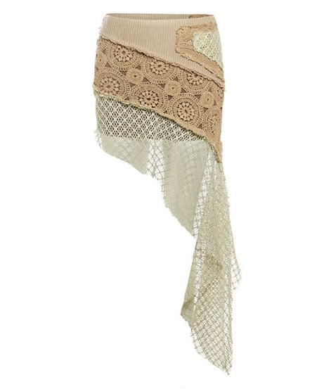 Boho Chic Asymmetrical Crochet Knit Mini Skirt - Fall Festival Grunge Style