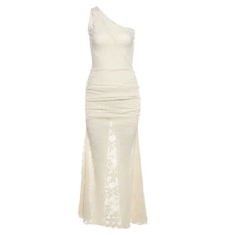 Luxe Ivory One-Shoulder Maxi Dress | Elegant Ruched Texture for Fall Events & Resort Escapes