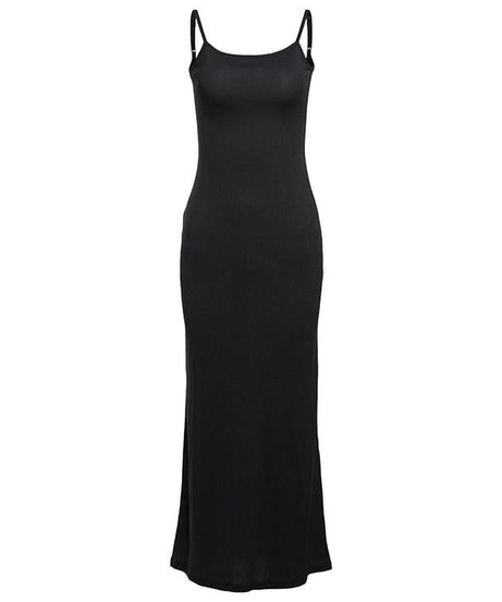 Effortless Chic Black U-Neck Bodycon Cami Maxi Dress - Sleek Backless Style for Fall & Holiday