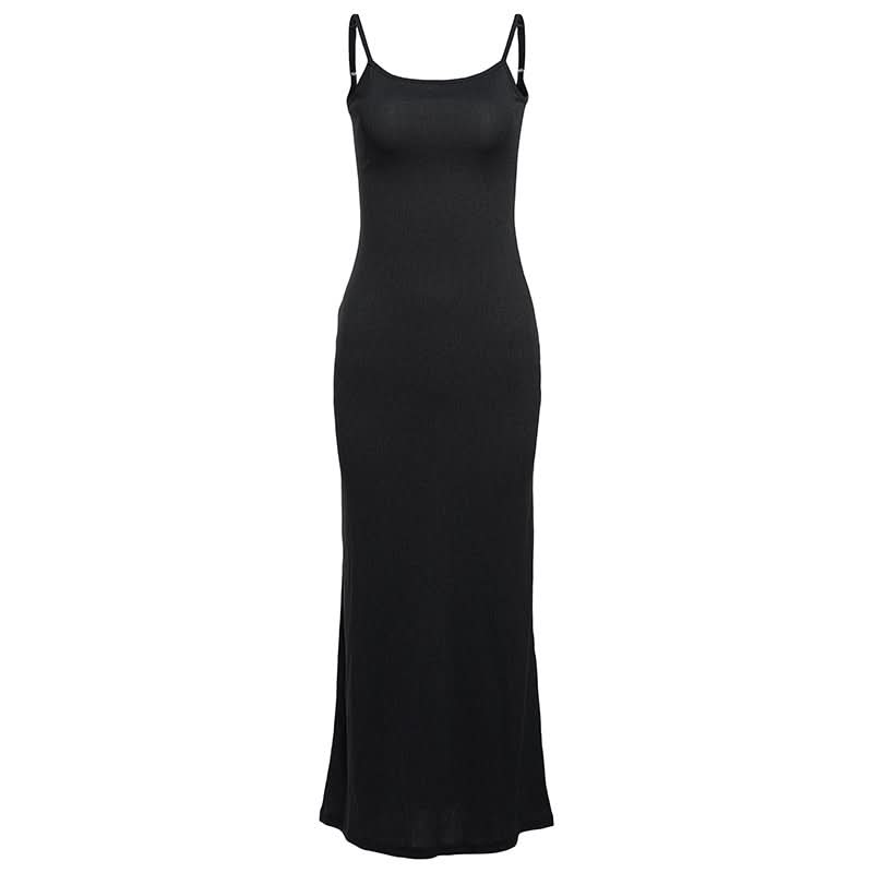 Effortless Chic Black U-Neck Bodycon Cami Maxi Dress - Sleek Backless Style for Fall & Holiday