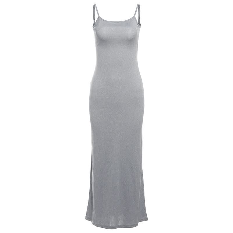 Effortless Chic Black U-Neck Bodycon Cami Maxi Dress - Sleek Backless Style for Fall & Holiday