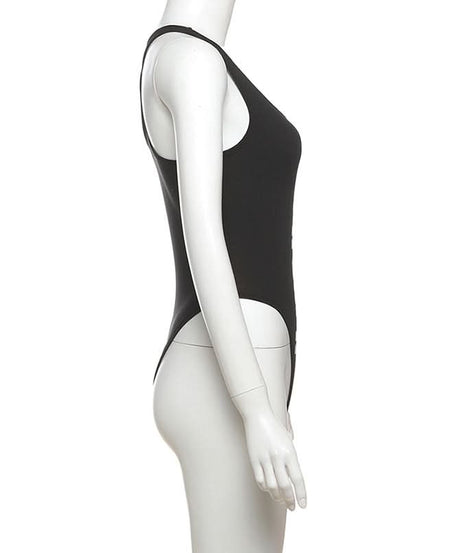 Edgy 'SUPH SUPH' Graphic Racerback Bodysuit | High-Cut & Trendy Fall Layering Essential