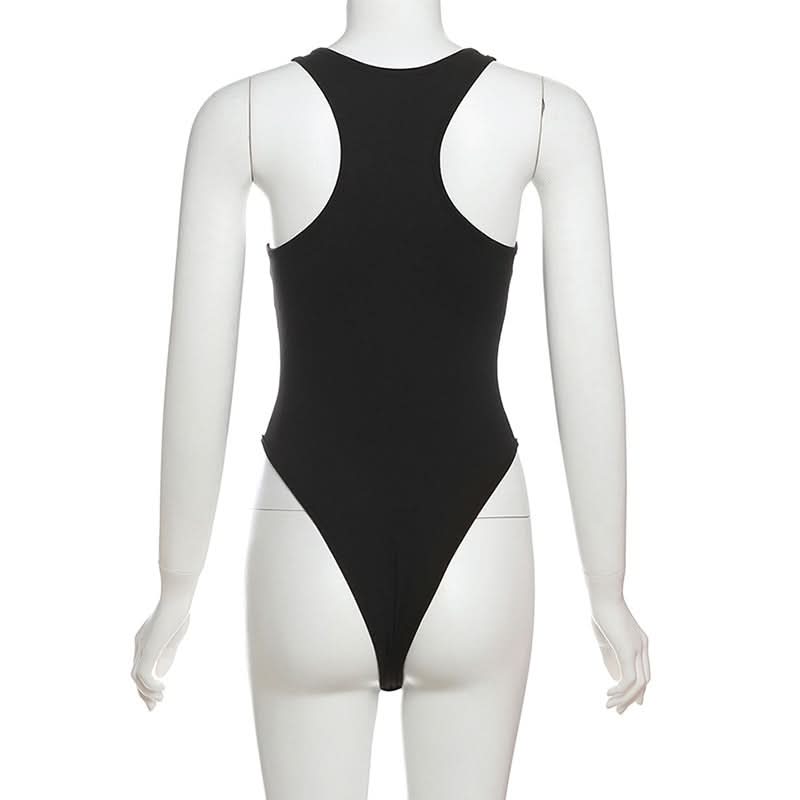 Edgy 'SUPH SUPH' Graphic Racerback Bodysuit | High-Cut & Trendy Fall Layering Essential