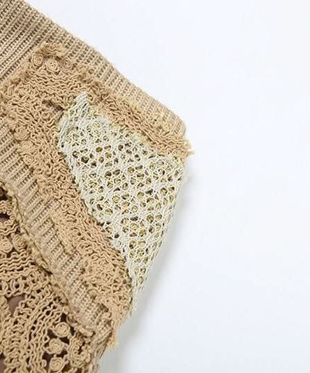 Boho Chic Asymmetrical Crochet Knit Mini Skirt - Fall Festival Grunge Style