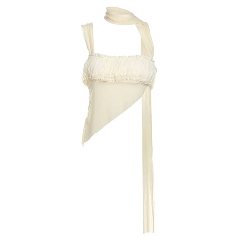 Effortless Edge: Asymmetrical Ruched Halter Cutout Top | Fall Getaway & Statement Style