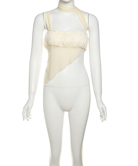 Effortless Edge: Asymmetrical Ruched Halter Cutout Top | Fall Getaway & Statement Style