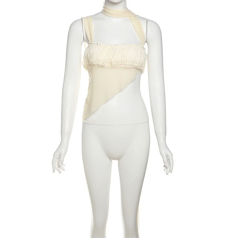 Effortless Edge: Asymmetrical Ruched Halter Cutout Top | Fall Getaway & Statement Style