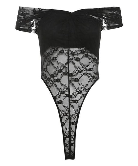 Sultry Chic Black Lace Off-Shoulder Bodysuit - Fall & Holiday Party Perfect