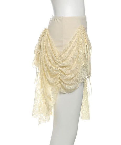 Autumn Dream Lace-Up Corset Mini Skirt - Chic Ruched Lace Overlay for Fall Nights