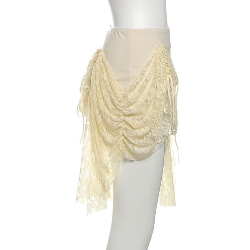 Autumn Dream Lace-Up Corset Mini Skirt - Chic Ruched Lace Overlay for Fall Nights
