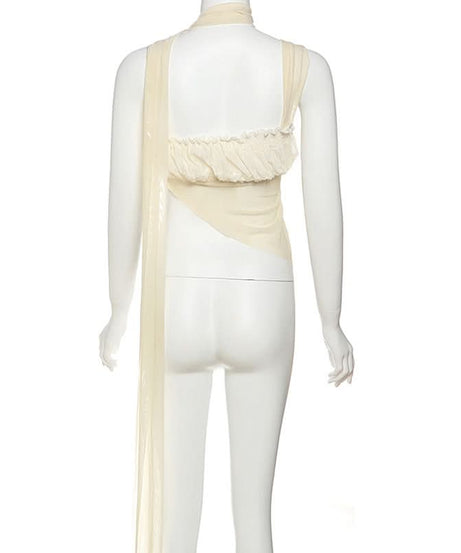 Effortless Edge: Asymmetrical Ruched Halter Cutout Top | Fall Getaway & Statement Style