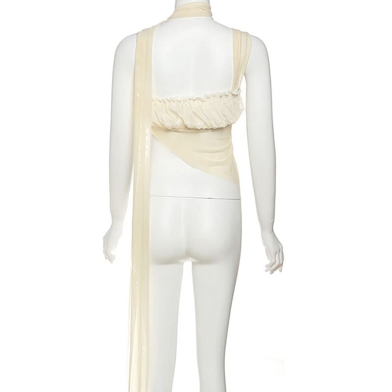 Effortless Edge: Asymmetrical Ruched Halter Cutout Top | Fall Getaway & Statement Style