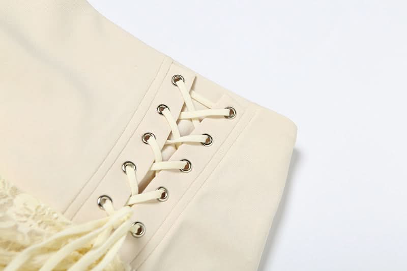 Autumn Dream Lace-Up Corset Mini Skirt - Chic Ruched Lace Overlay for Fall Nights
