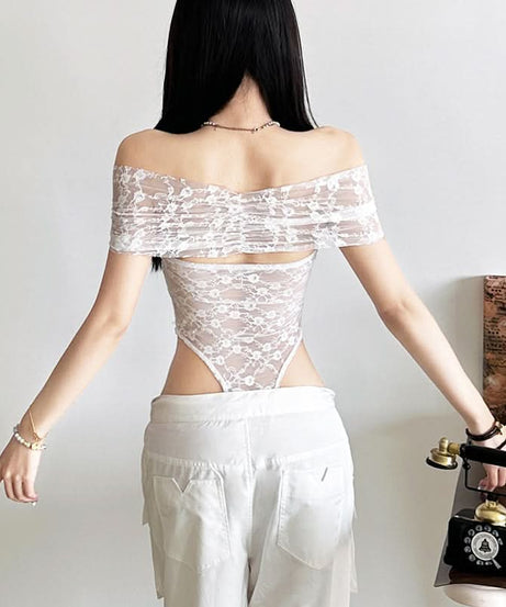 Sultry Chic Black Lace Off-Shoulder Bodysuit - Fall & Holiday Party Perfect