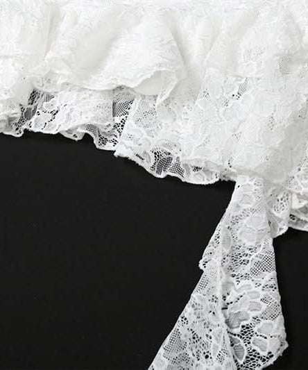 Chic White Lace Asymmetrical Mini Skirt | Ruched Ruffle Hem for Autumn Style