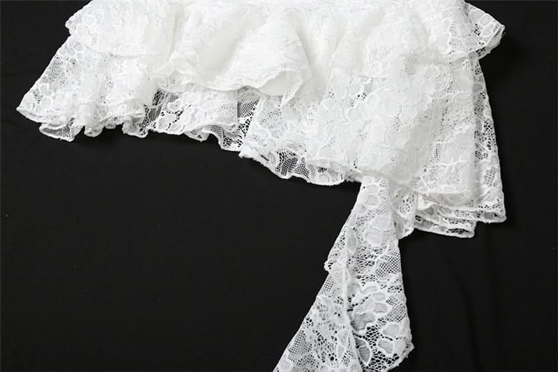 Chic White Lace Asymmetrical Mini Skirt | Ruched Ruffle Hem for Autumn Style