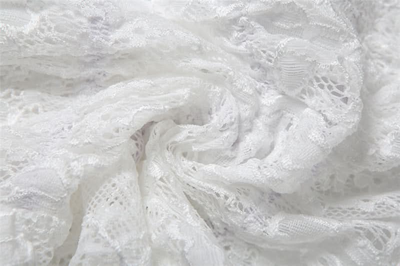 Chic White Lace Asymmetrical Mini Skirt | Ruched Ruffle Hem for Autumn Style